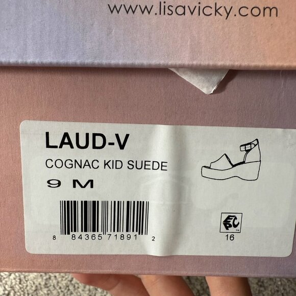 Lisa Vicky Shoes Womens Size 9 Cognac Kid Suede Platform Wedge Sandals LAUD-V - Picture 11 of 12